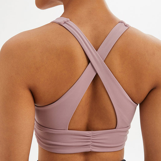 Women's Cross-Back Sports Bra | Wireless Full Cup Bralette with Hollow Design